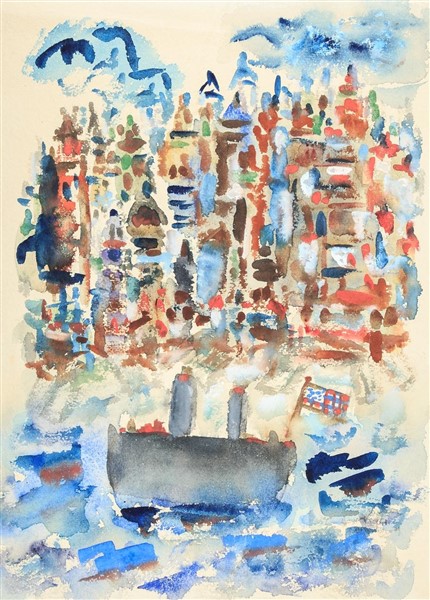 miller henry watercolor harbor scene 1891 1980 american